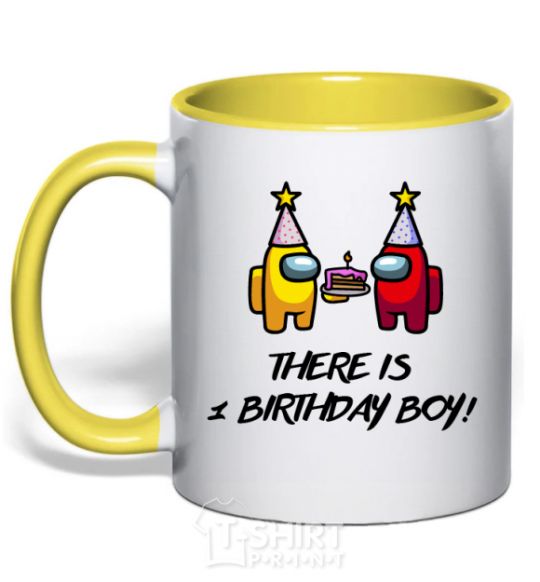 Чашка с цветной ручкой Among us birthday boy именинник Солнечно желтый фото