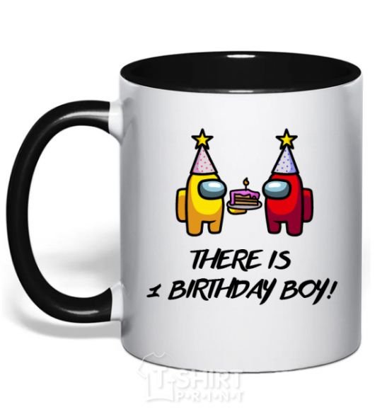 Mug with a colored handle Among us birthday boy birthday boy black фото