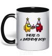 Mug with a colored handle Among us birthday boy birthday boy black фото