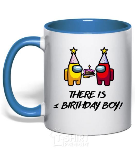Чашка с цветной ручкой Among us birthday boy именинник Ярко-синий фото