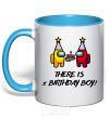 Mug with a colored handle Among us birthday boy birthday boy sky-blue фото