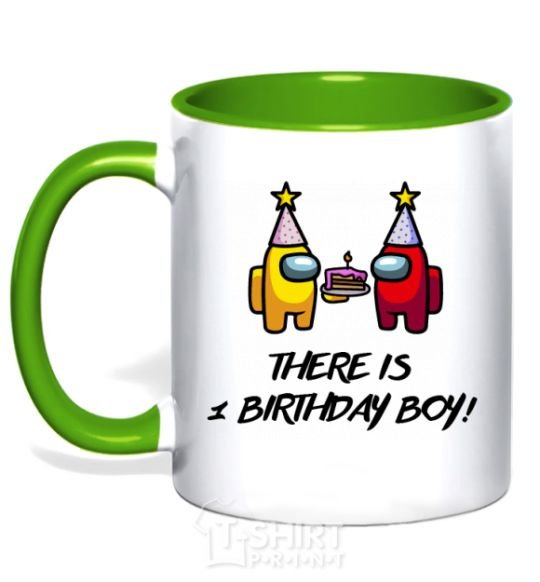 Mug with a colored handle Among us birthday boy birthday boy kelly-green фото