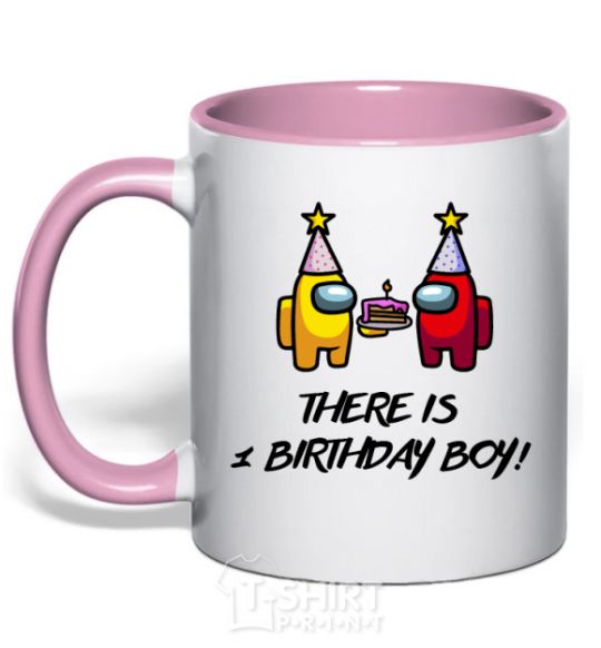 Чашка с цветной ручкой Among us birthday boy именинник Нежно розовый фото