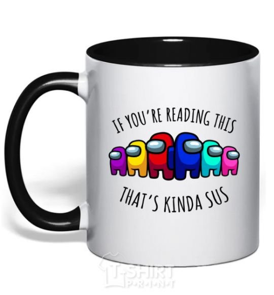 Mug with a colored handle Among us kinda sus black фото