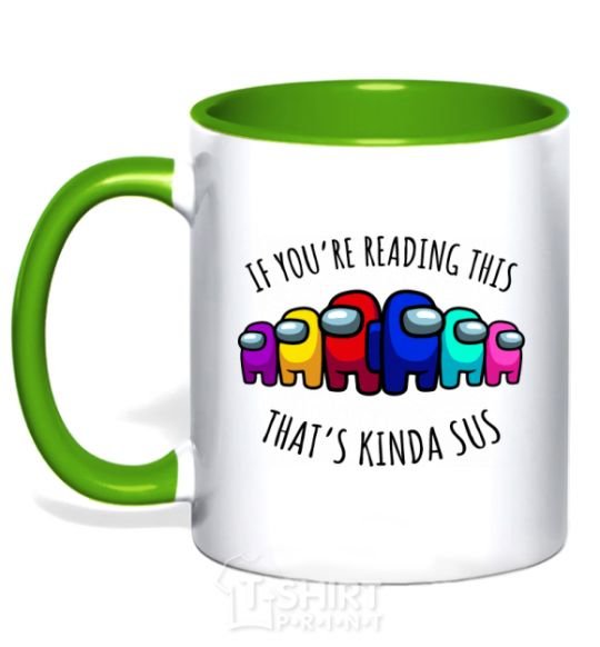 Mug with a colored handle Among us kinda sus kelly-green фото