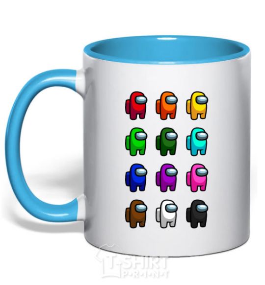 Mug with a colored handle Among us emong ace sky-blue фото