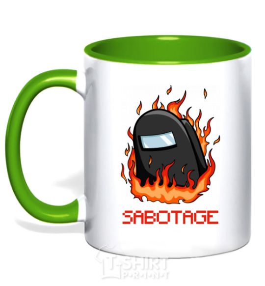 Mug with a colored handle Among us sabotage sabotage kelly-green фото