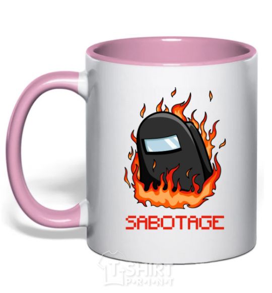 Mug with a colored handle Among us sabotage sabotage light-pink фото