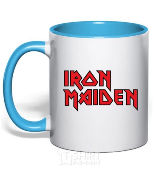 Mug with a colored handle Iron Maiden logo sky-blue фото