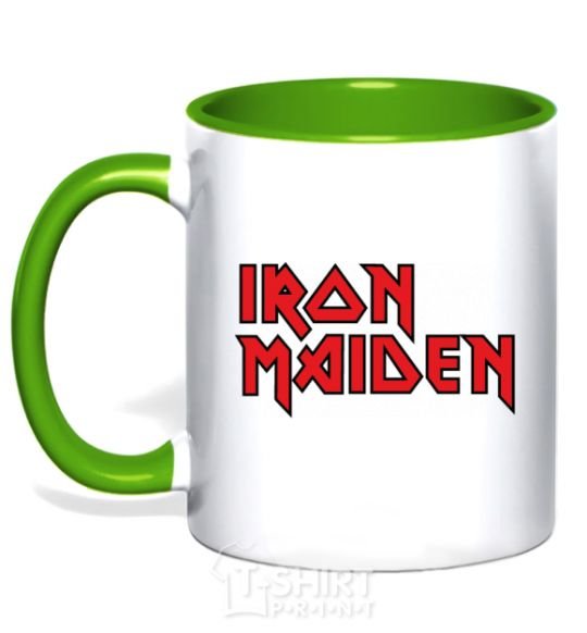 Mug with a colored handle Iron Maiden logo kelly-green фото