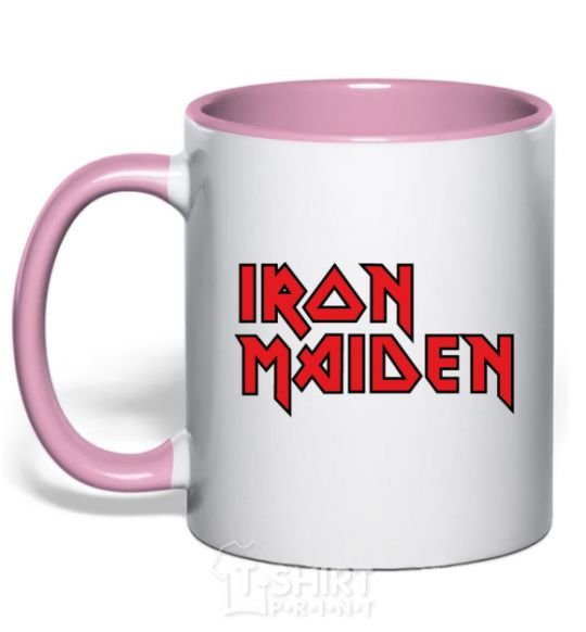 Чашка с цветной ручкой Iron Maiden logo Нежно розовый фото