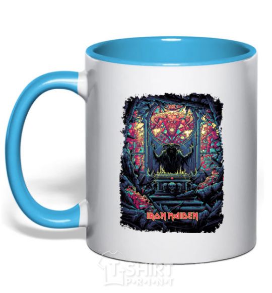 Mug with a colored handle Iron maiden revelations sky-blue фото