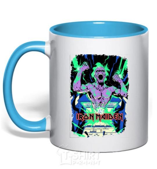 Mug with a colored handle Iron maiden speed of light sky-blue фото