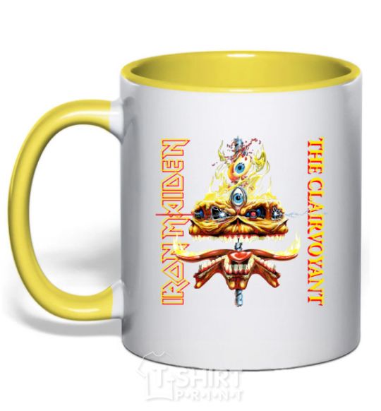 Mug with a colored handle Iron maiden the clairvoyant yellow фото