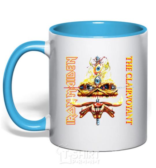 Mug with a colored handle Iron maiden the clairvoyant sky-blue фото