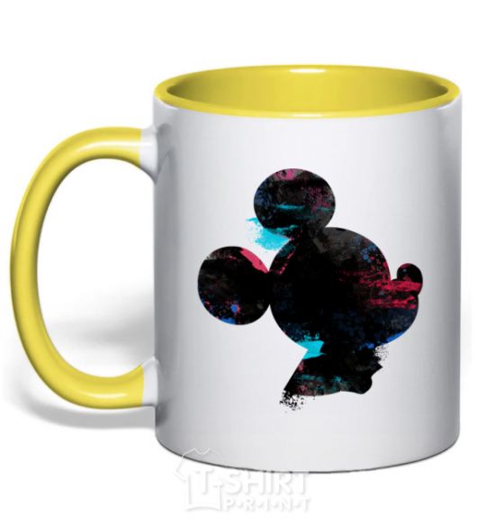 Mug with a colored handle Mickey Mouse silhouette paint yellow фото