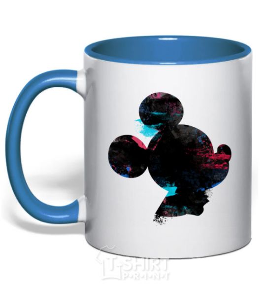 Mug with a colored handle Mickey Mouse silhouette paint royal-blue фото