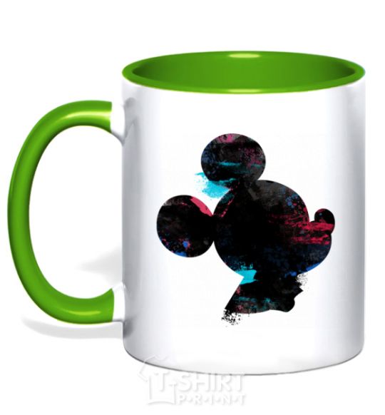 Mug with a colored handle Mickey Mouse silhouette paint kelly-green фото