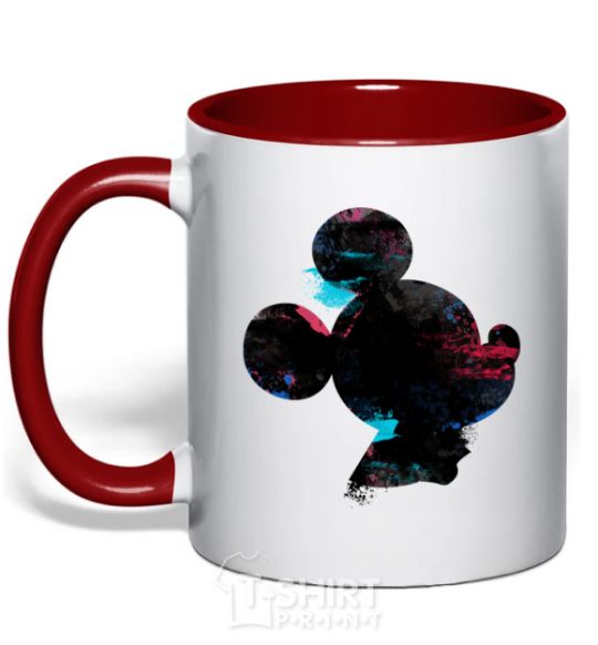 Mug with a colored handle Mickey Mouse silhouette paint red фото