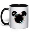 Mug with a colored handle Mickey ears in flowers black фото