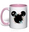 Mug with a colored handle Mickey ears in flowers light-pink фото