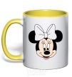 Mug with a colored handle Minnie Mouse with a bow yellow фото