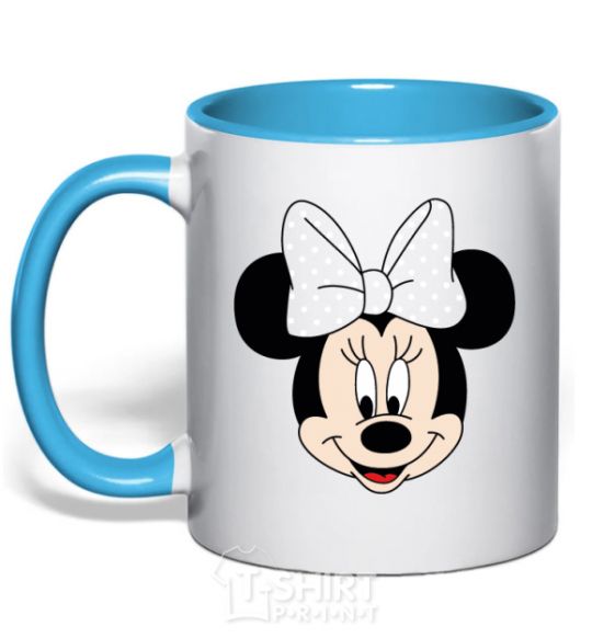 Mug with a colored handle Minnie Mouse with a bow sky-blue фото