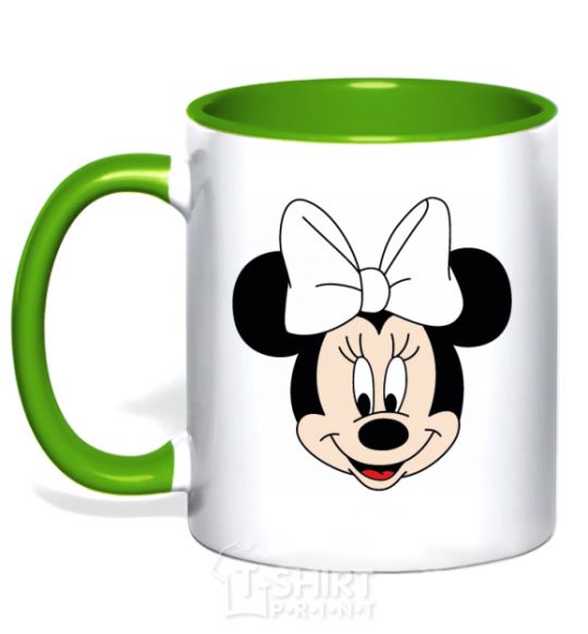 Mug with a colored handle Minnie Mouse with a bow kelly-green фото
