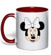 Mug with a colored handle Minnie Mouse with a bow red фото