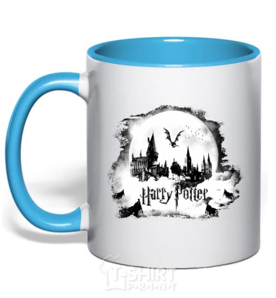 Mug with a colored handle Harry Potter Hogwarts sky-blue фото