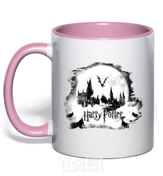 Mug with a colored handle Harry Potter Hogwarts light-pink фото
