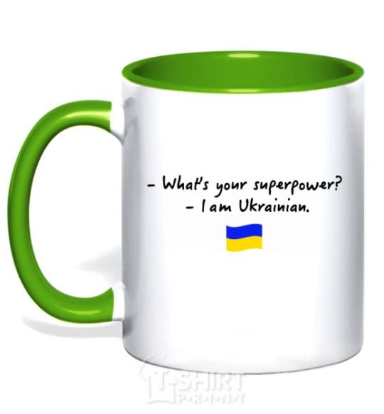 Чашка с цветной ручкой Superpower Ukrainian Зеленый фото