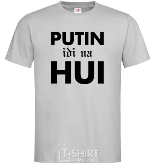 Men's T-Shirt Putin idi na hui grey фото