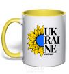 Mug with a colored handle UKRAINE no war yellow фото