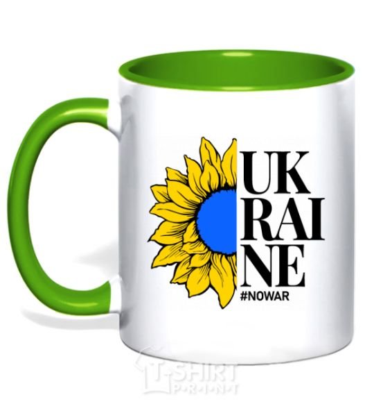 Mug with a colored handle UKRAINE no war kelly-green фото