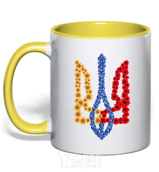 Mug with a colored handle Coat of arms in flowers yellow фото