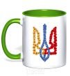 Mug with a colored handle Coat of arms in flowers kelly-green фото