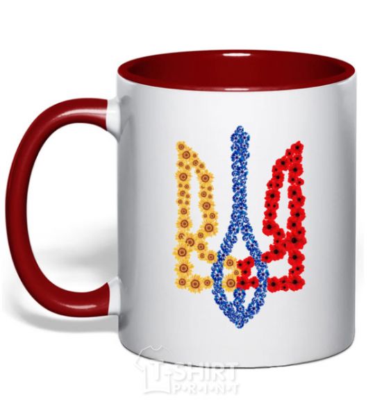 Mug with a colored handle Coat of arms in flowers red фото