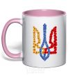 Mug with a colored handle Coat of arms in flowers light-pink фото