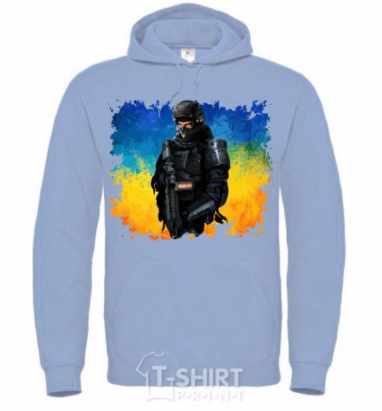 Men`s hoodie A fighter of Ukraine sky-blue фото