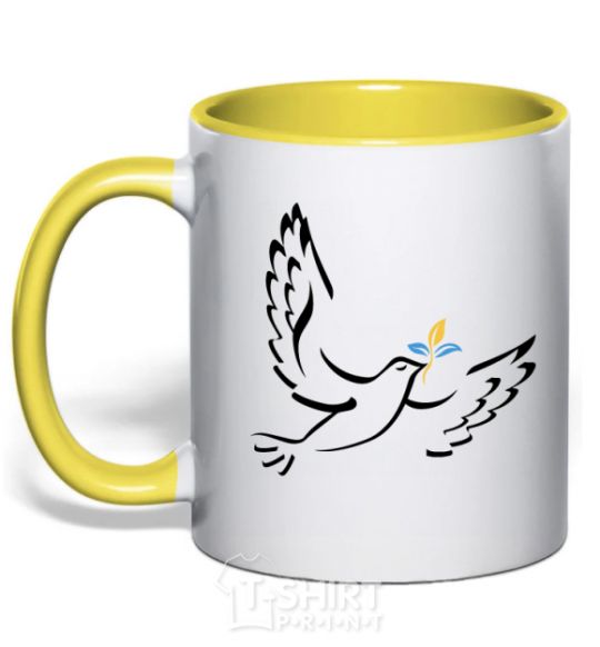 Mug with a colored handle The Dove of Peace of Ukraine yellow фото