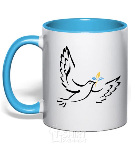 Mug with a colored handle The Dove of Peace of Ukraine sky-blue фото
