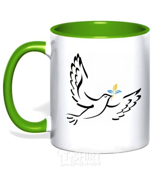 Mug with a colored handle The Dove of Peace of Ukraine kelly-green фото
