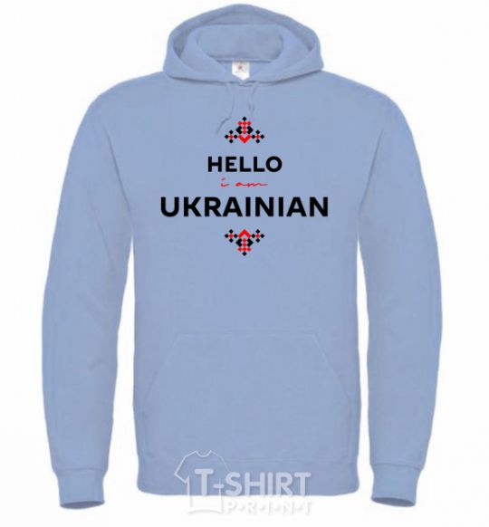 Men`s hoodie Hello i am ukrainian sky-blue фото