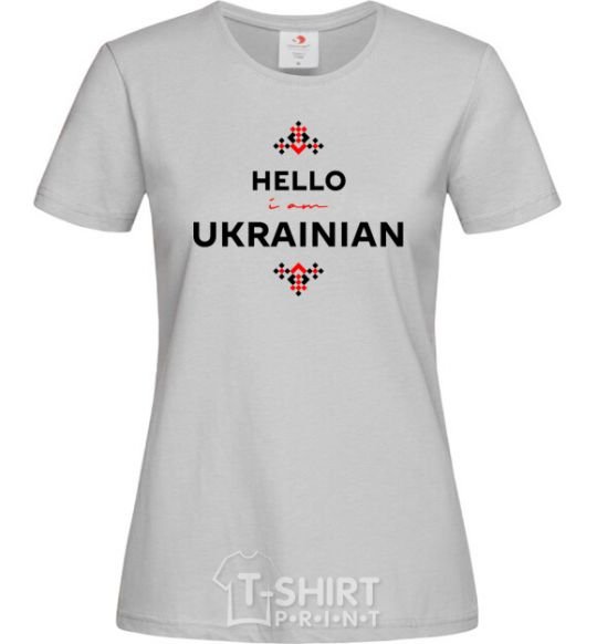 Women's T-shirt Hello i am ukrainian grey фото