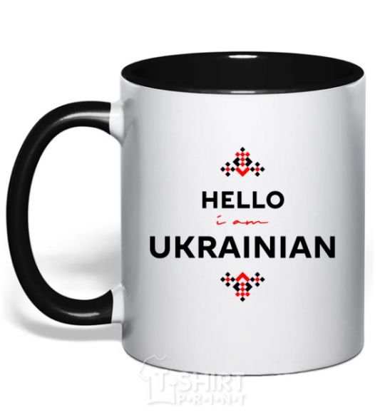 Чашка с цветной ручкой Hello i am ukrainian Черный фото