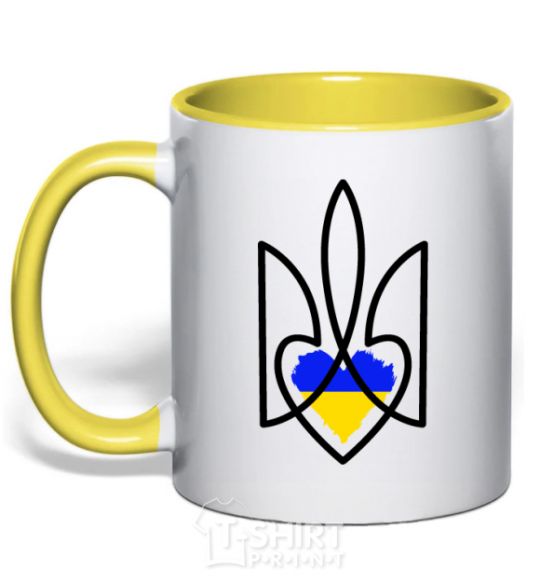 Mug with a colored handle Emblem with a heart yellow фото