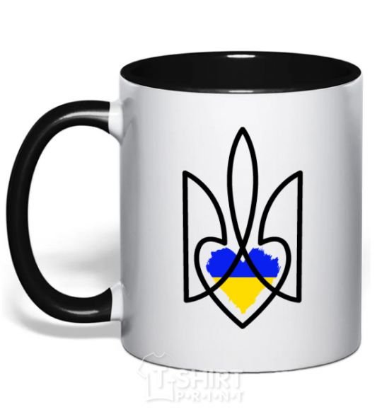 Mug with a colored handle Emblem with a heart black фото