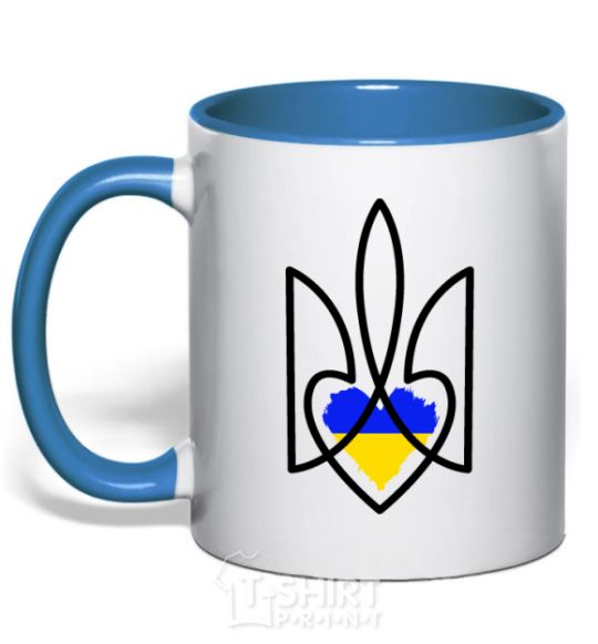 Mug with a colored handle Emblem with a heart royal-blue фото