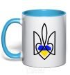 Mug with a colored handle Emblem with a heart sky-blue фото